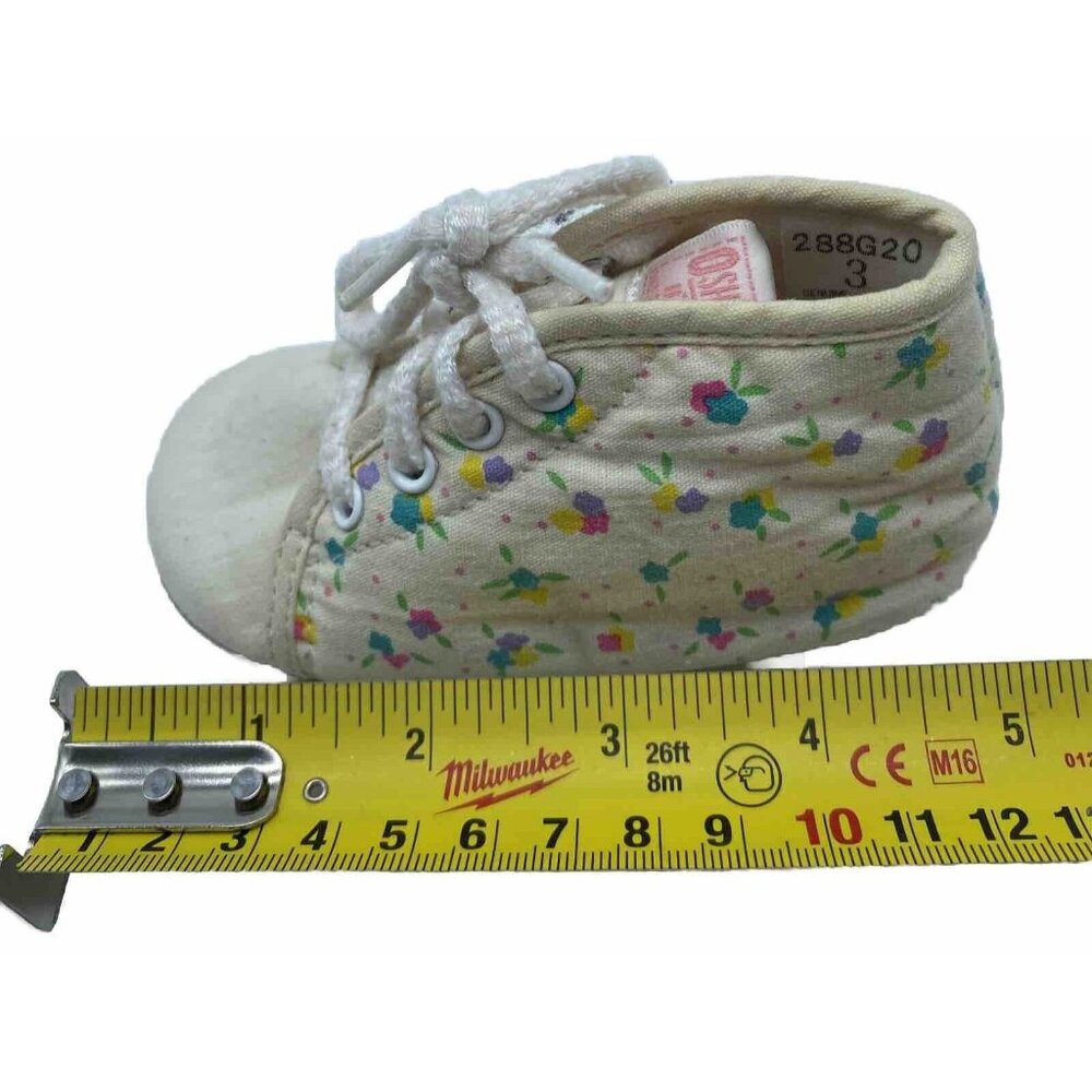 Vintage OshKosh B’Gosh Infant Baby Girls Shoes 1990’s Size 3 Cream Multicolour - Picture 11 of 12